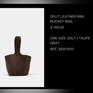 Zara Split Leather Mini Bucket Bag - brown suede